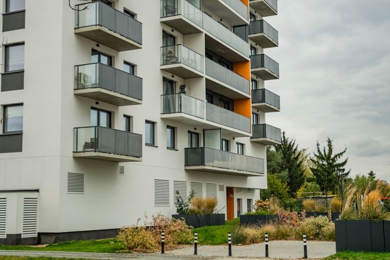 Contemporary residential complex with modern architecture and landscaping